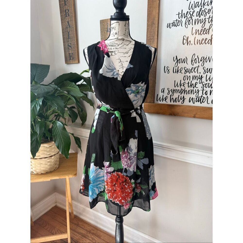 Kirna Zabete at Target Women's Floral Sleeveless Faux Wrap Dress Black Size 4